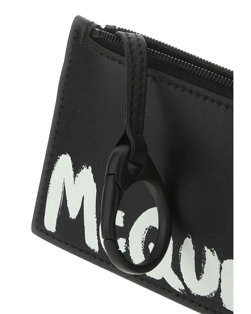 Alexander McQueen Leather with Graffiti Branding Card Case — Black Black