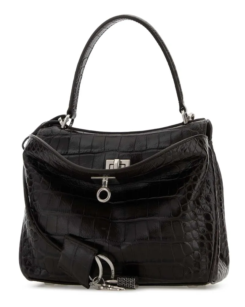Balenciaga Crocodile-Embossed Leather Shoulder Bag — Black Black