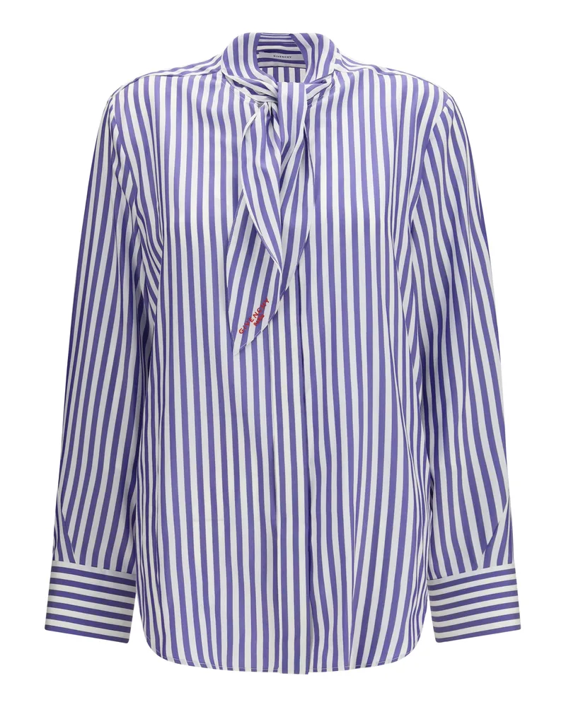 Givenchy Silk Striped Cocoon with Bow Collar Blouse — Purple 