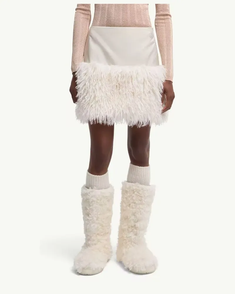 Moncler Fringe-Trimmed Skirt — Ecru Ecru