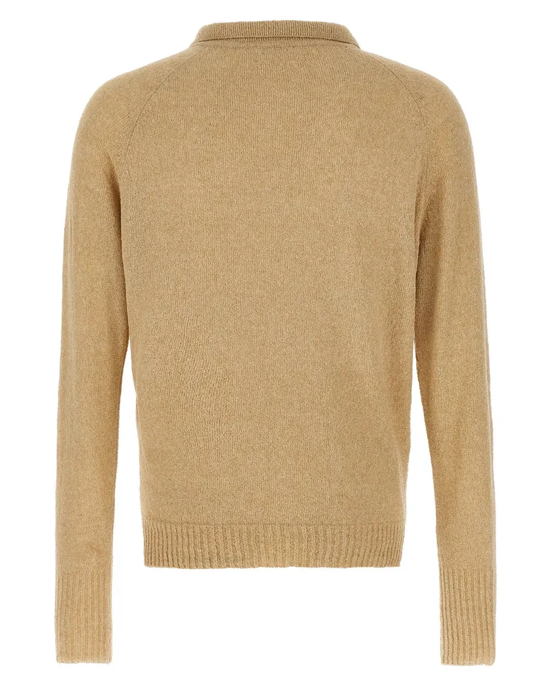 MA'RY'YA Bouclé Cotton Polo Shirt — Beige Beige