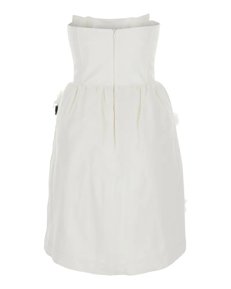SHUSHU/TONG Women's Strapless Linen Dress With Floral Appliqué White White