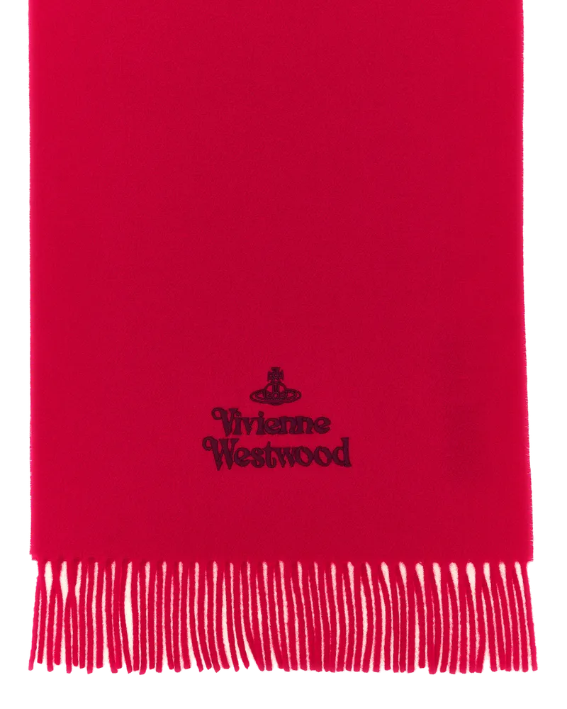 Vivienne Westwood Logo-Embroidered Wool Scarf — Red Red