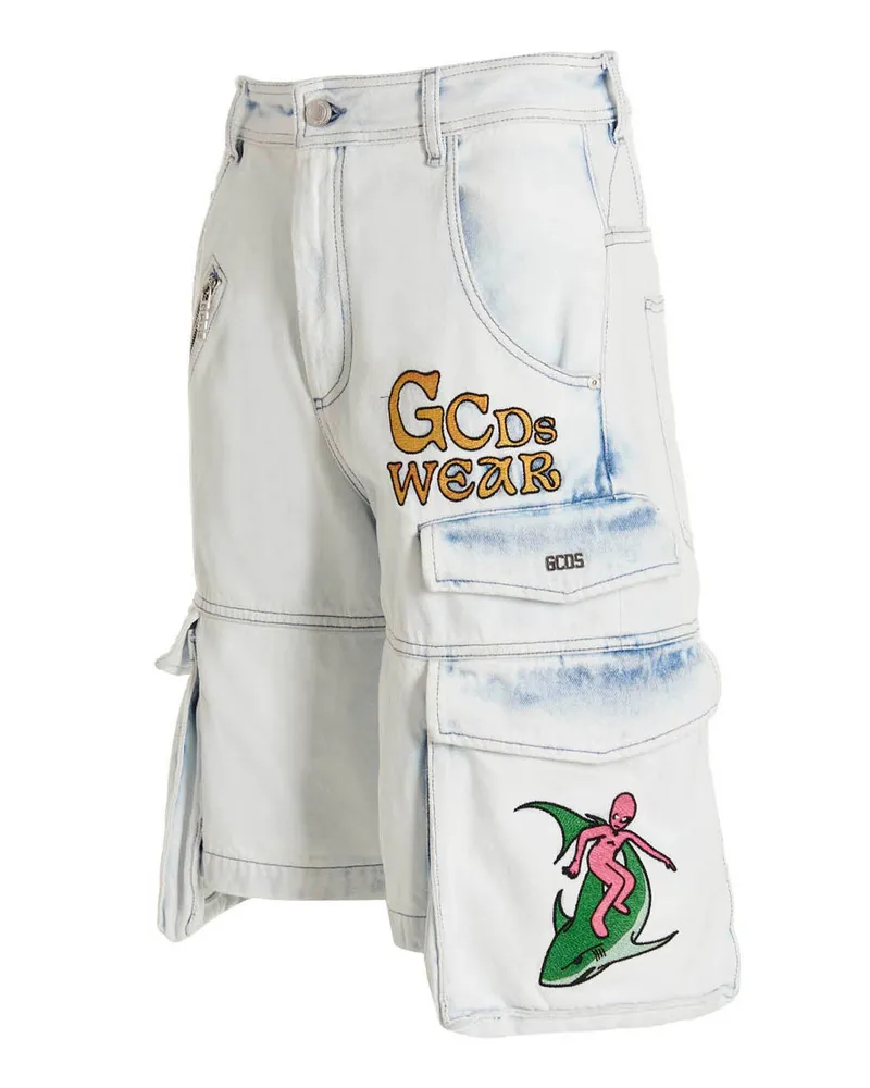 GCDS Men's Blue Cotton Bermuda Shorts Blue