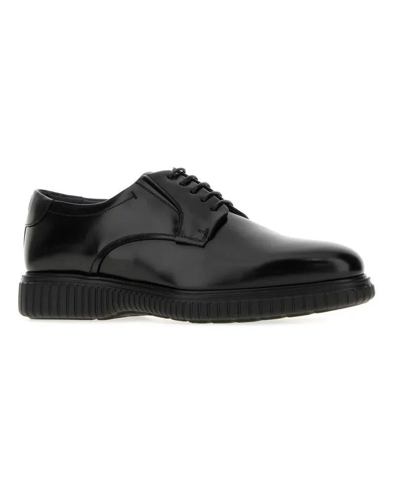 Ferragamo Men's Black Leather Sandro Lace-Up Shoes Neroneronero Mocassini Loafers Black