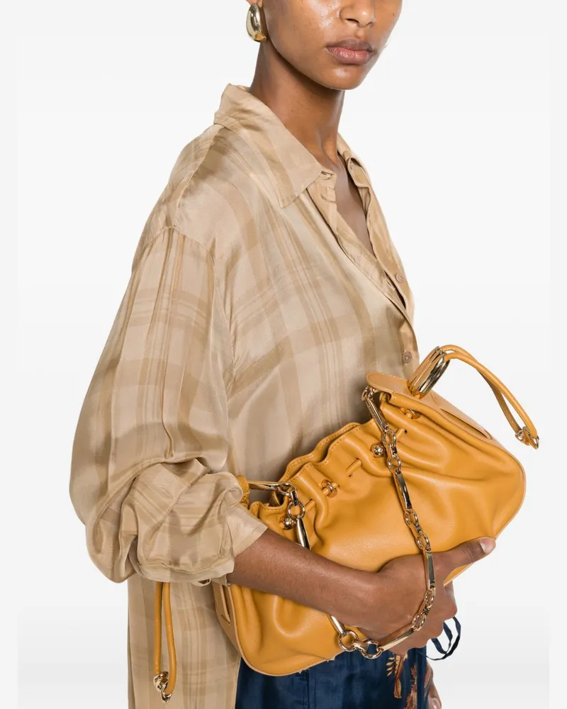 Zimmermann Ruched Leather Shoulder Bag — Orange Orange