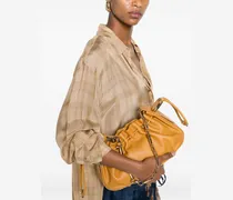 Ruched Leather Shoulder Bag — Orange