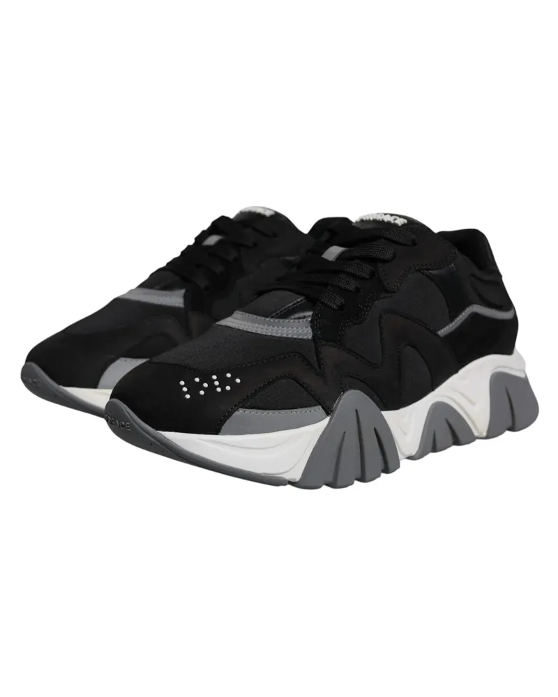 Versace Men's Black Leather Neoprene Chunky Low Top Sneakers Squalo Shoes Co Vl Black