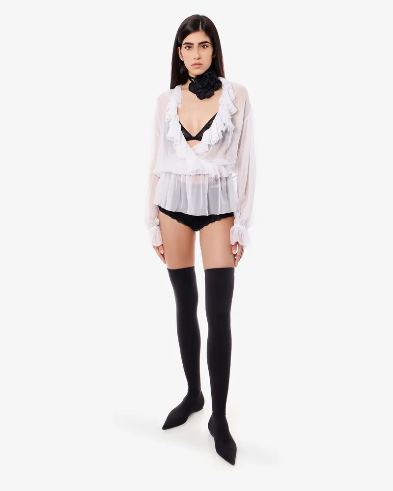 Dolce & Gabbana Women's Silk Shirt With Ruches White T-Shirts & Jerseys White
