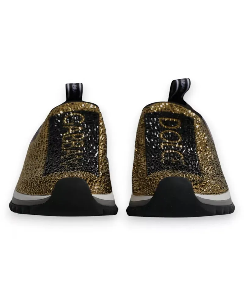 Dolce & Gabbana Men's Gold Rhinestones Sorrento Sneakers Shoes Black Gold