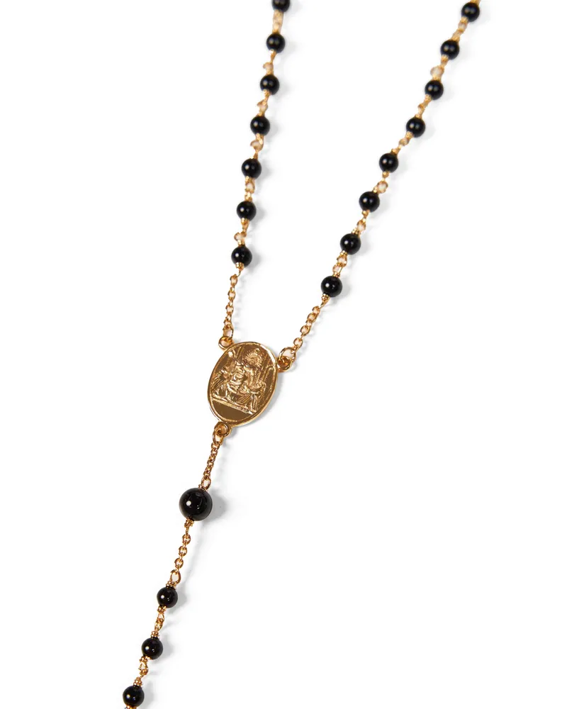 Dolce & Gabbana Black Stone and Gold-Tone Rosary Necklace — Gold Gold