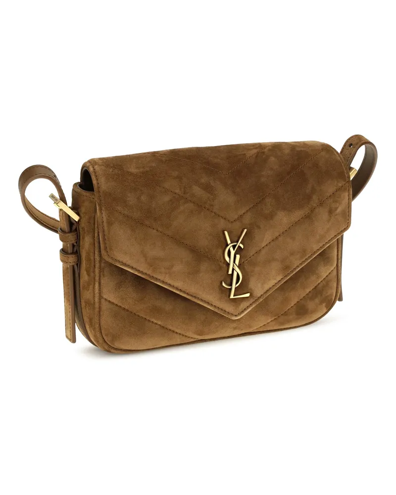 Saint Laurent Women's Small Loulou Matelassé Suede Shoulder Bag Orange Caramel Cogn Brown