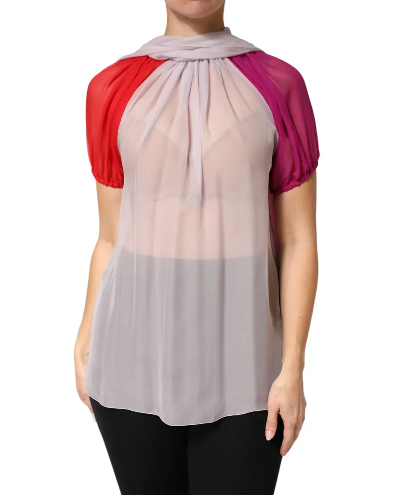 Dolce & Gabbana Women Multicolor Short Sleeves Silk Blouse Top Multicolor