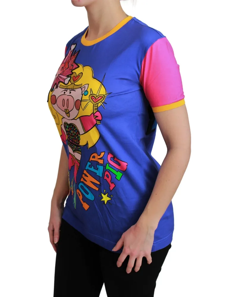 Dolce & Gabbana Women's Purple Pig Supergirl Top Cotton T-Shirt Blue Blue