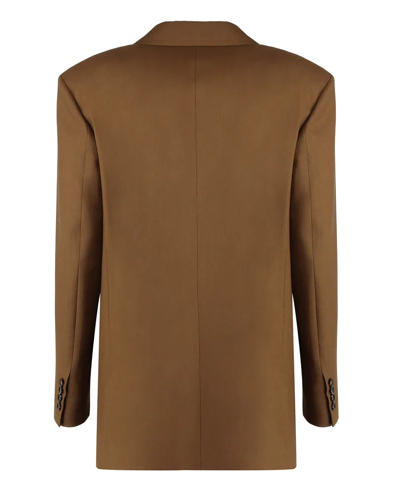 Max Mara Women's Palanca Double-Breasted Blazer Brown Virgin Wool Blazers Jacket Brown