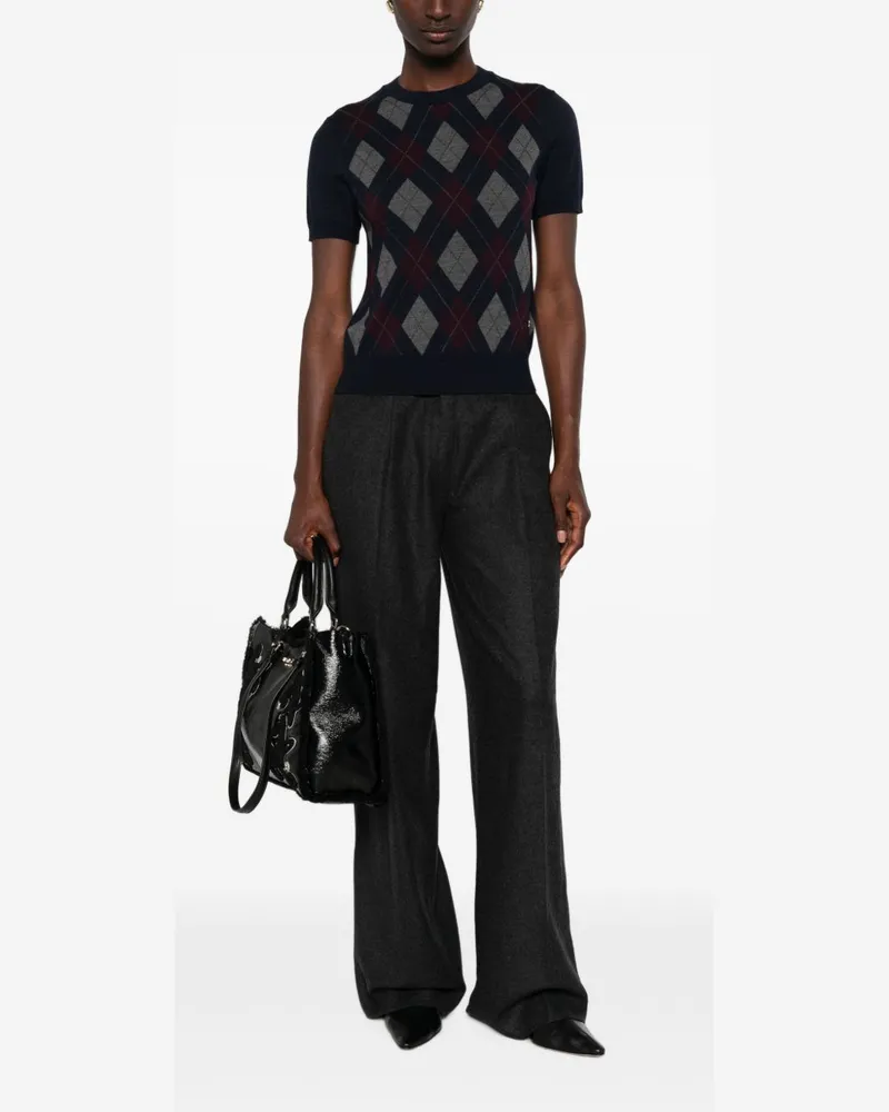Tory Burch Argyle Knit Sweater — Navy Navy
