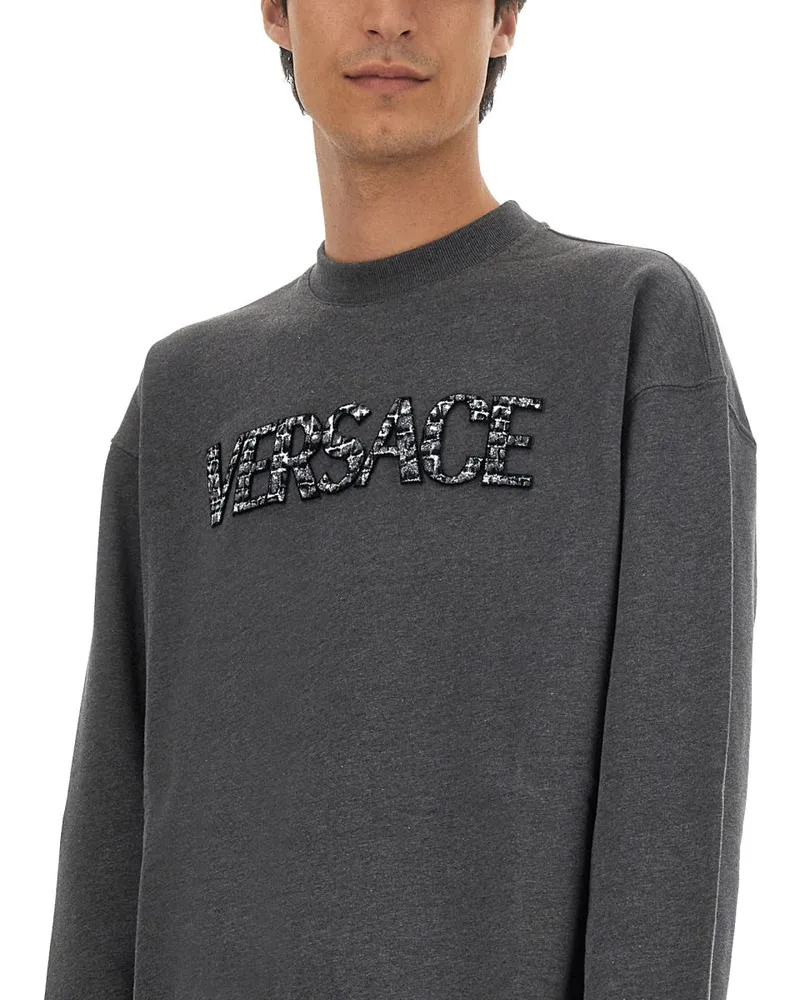 Versace Crocodile Logo Cotton Sweatshirt — Grey Grey