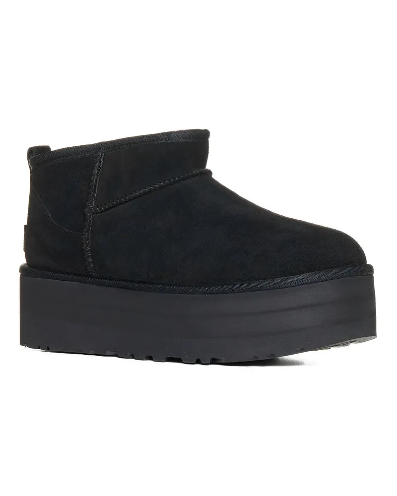 UGG Women's Ankle Boots Classic Ultra Mini Platform Black Calf Leather Black