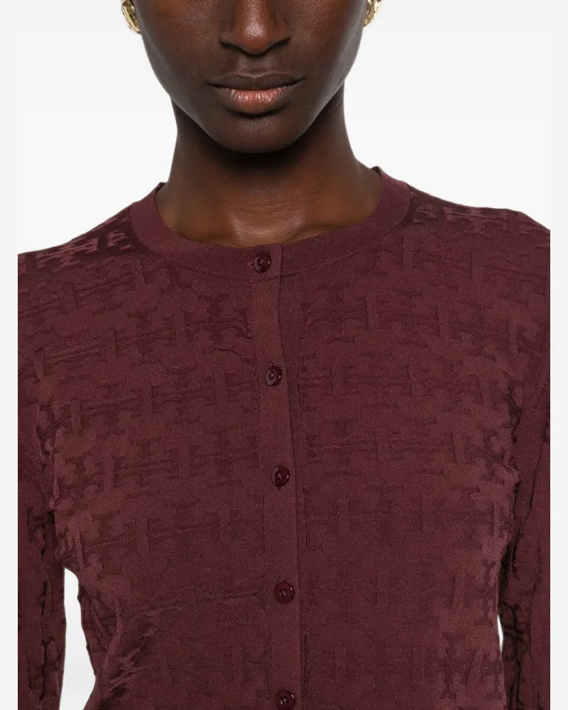 Tory Burch Jacquard Knit Cardigan — Burgundy Burgundy