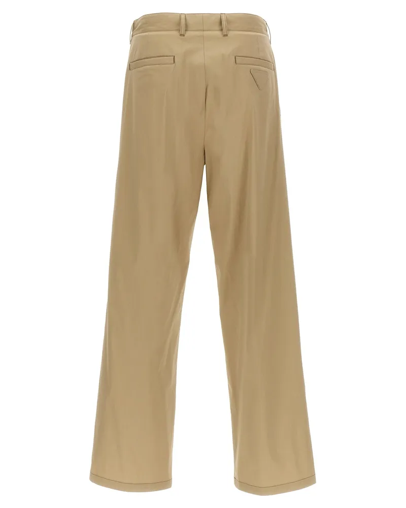 Prada Cotton Blend Poplin Trousers — Beige Beige