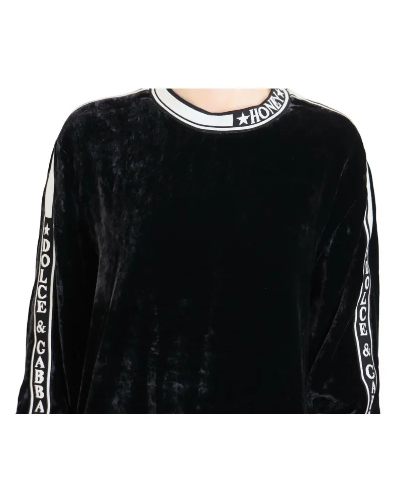 Dolce & Gabbana Women's Velvet Crewneck Sweater Black Silk Viscose Black