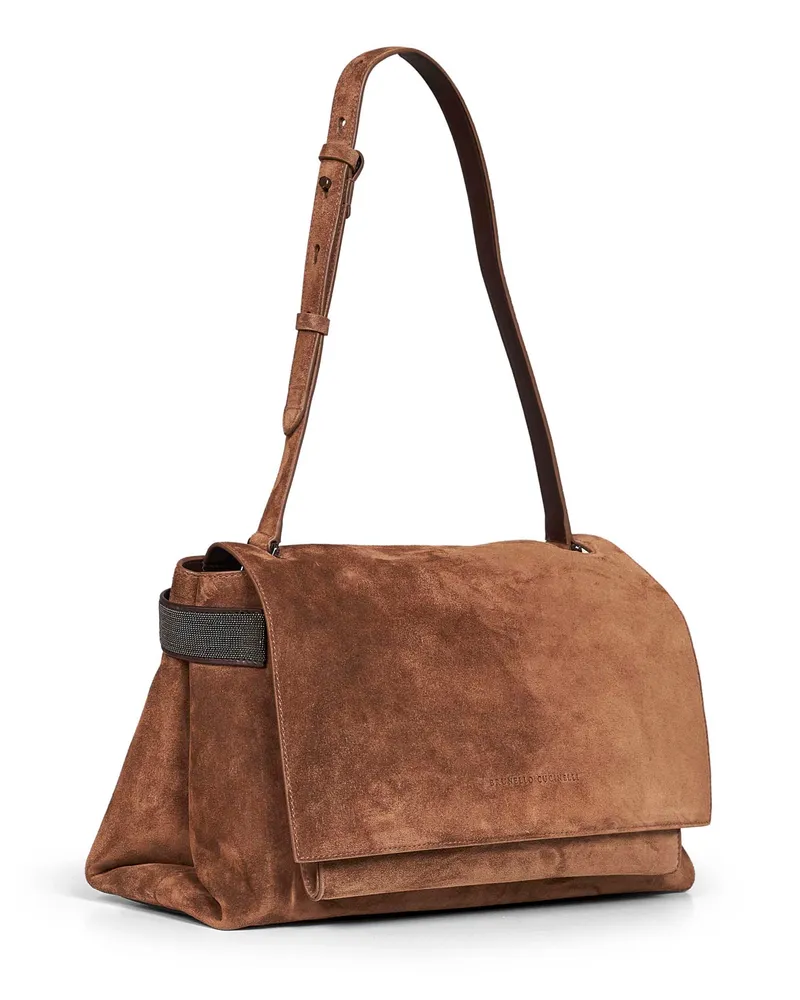 Brunello Cucinelli Women's Crossbody Bag Caramel Essence Brown Cotton Satchels & Cross Body Brown
