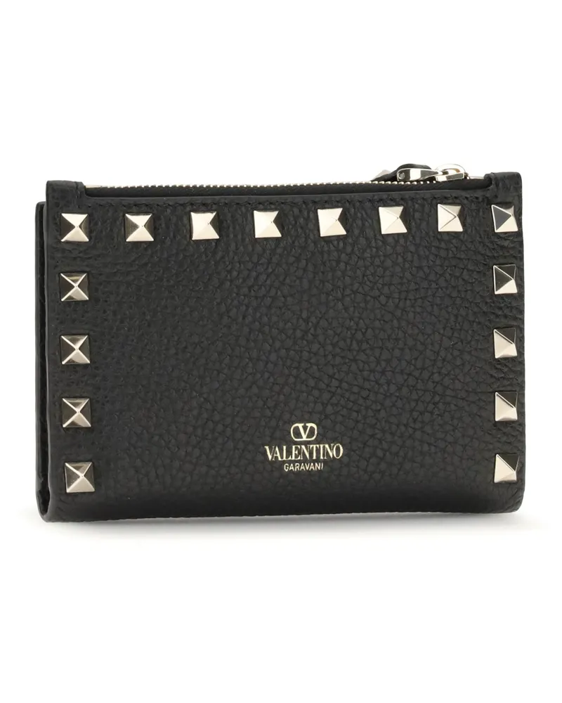 Valentino Garavani Women's Rockstud Zip Card Holder Nero Calf Leather Bos Taurus Wallet Black