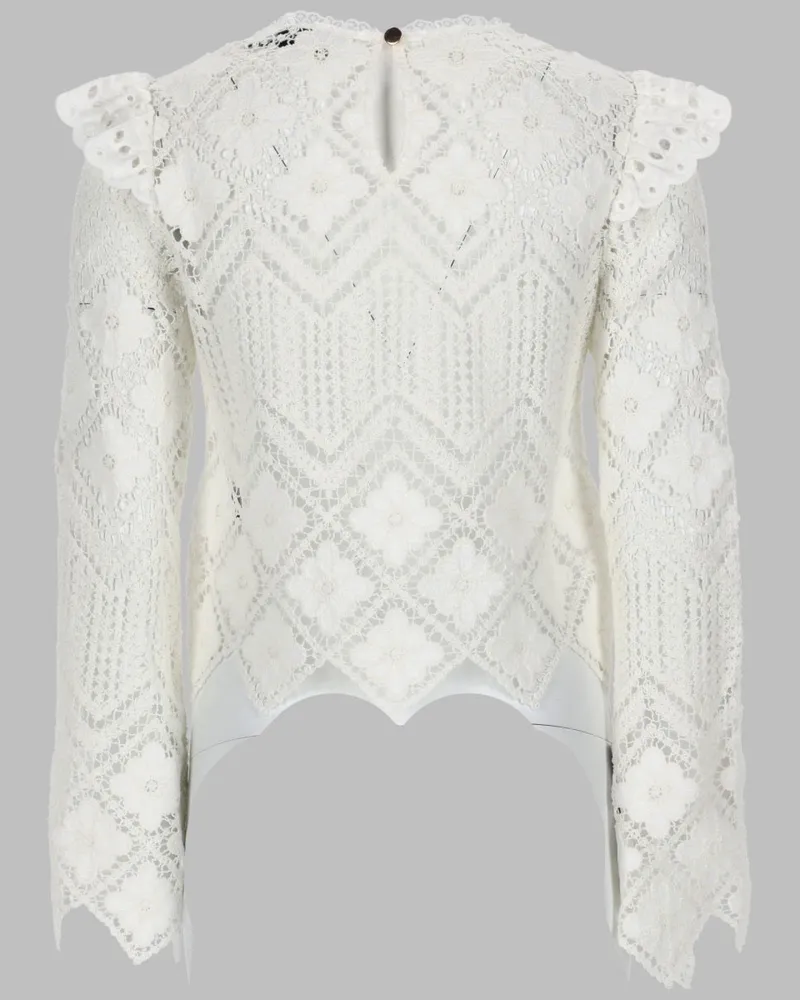 Self-Portrait Crochet with Lace Inserts Blouse — White White