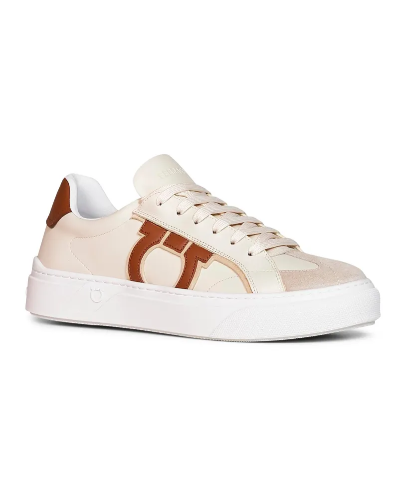 Ferragamo Men's Sneakers Gancini Sand-Mascarpone Calf Leather Beige (bos Taurus) Trainers Beige