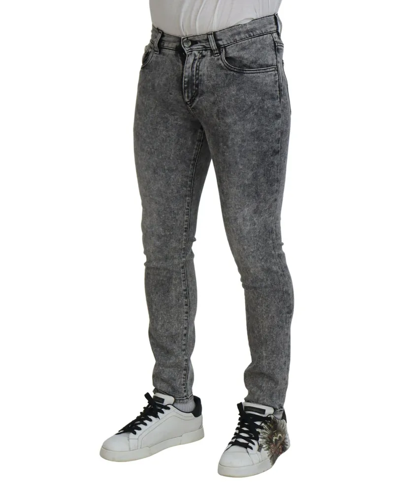 Dolce & Gabbana Grey Washed Cotton Slim Fit Men Denim Jeans Gray Elastane Clothing Gray