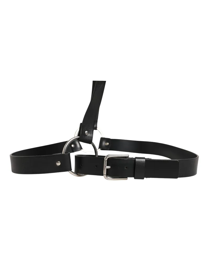 Dolce & Gabbana Men's Black Double Strap Leather Silver Buckle Belt Calf Black