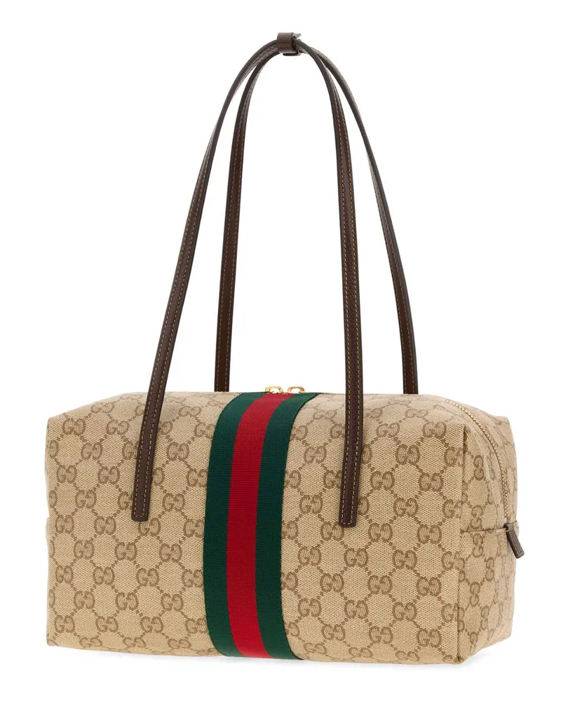 Gucci Women's Melrose Shoulder Bag Beige Cotton Linen Polyurethane Beige