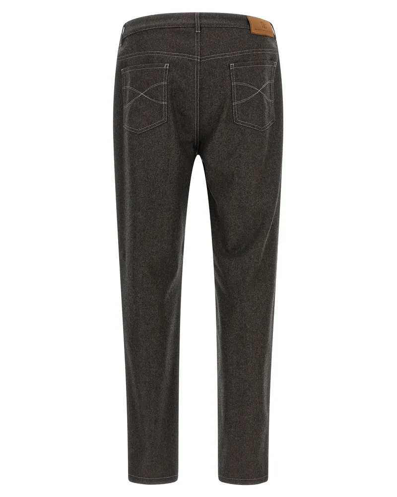 Brunello Cucinelli Virgin Wool Flannel Trousers — Gray Gray