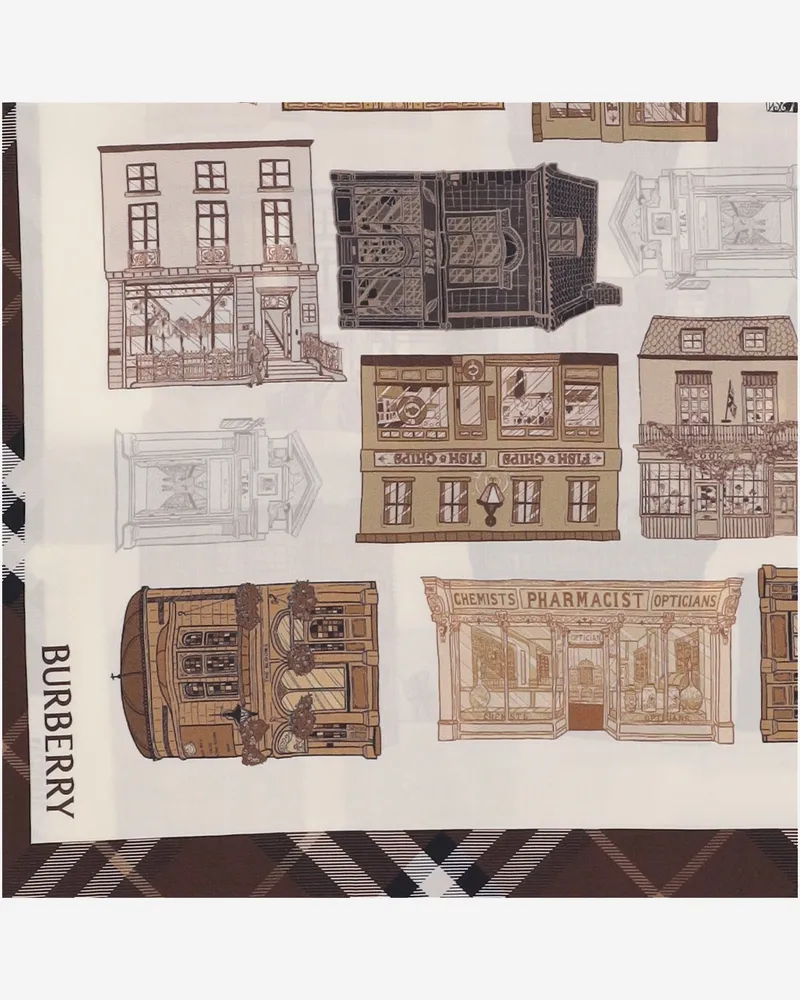 Burberry Storefront Print Silk Scarf — Beige Beige