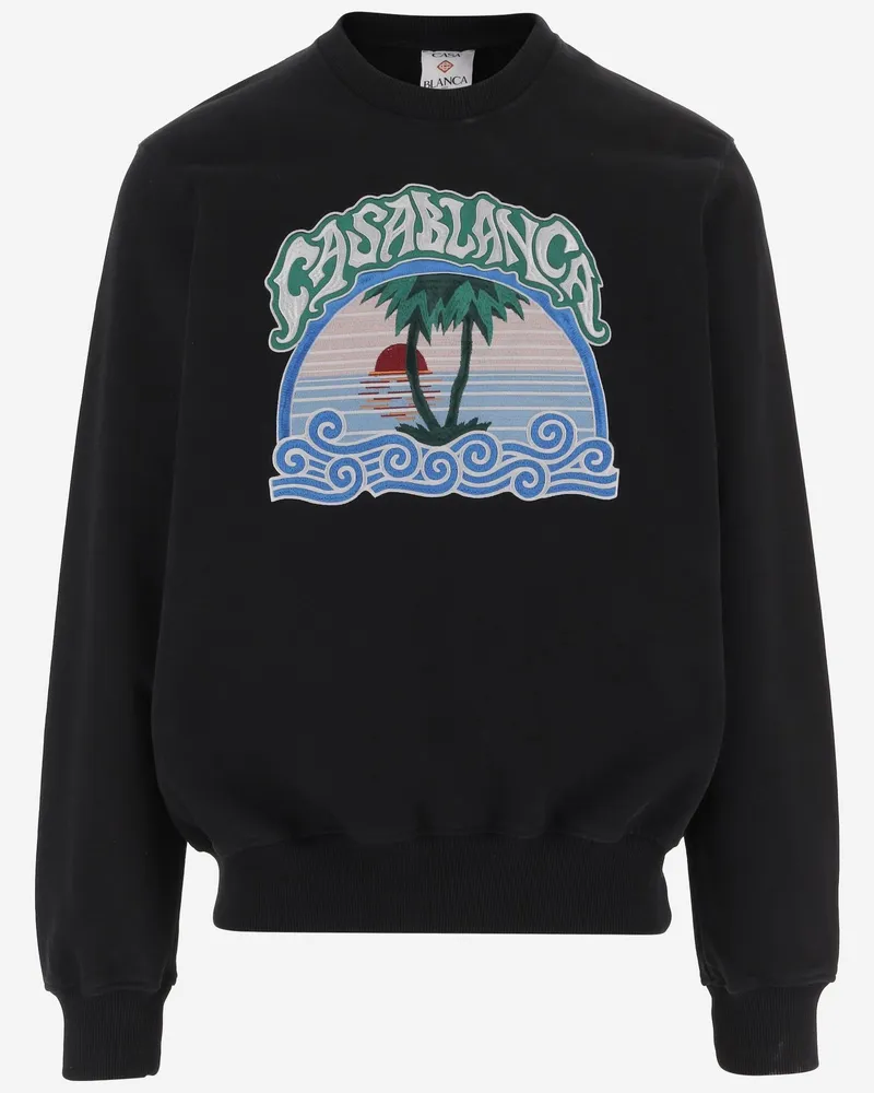 Casablanca Paris Men Sweatshirt With Embroidery, Cotton Black Organic Sweatshirts Sweater Black