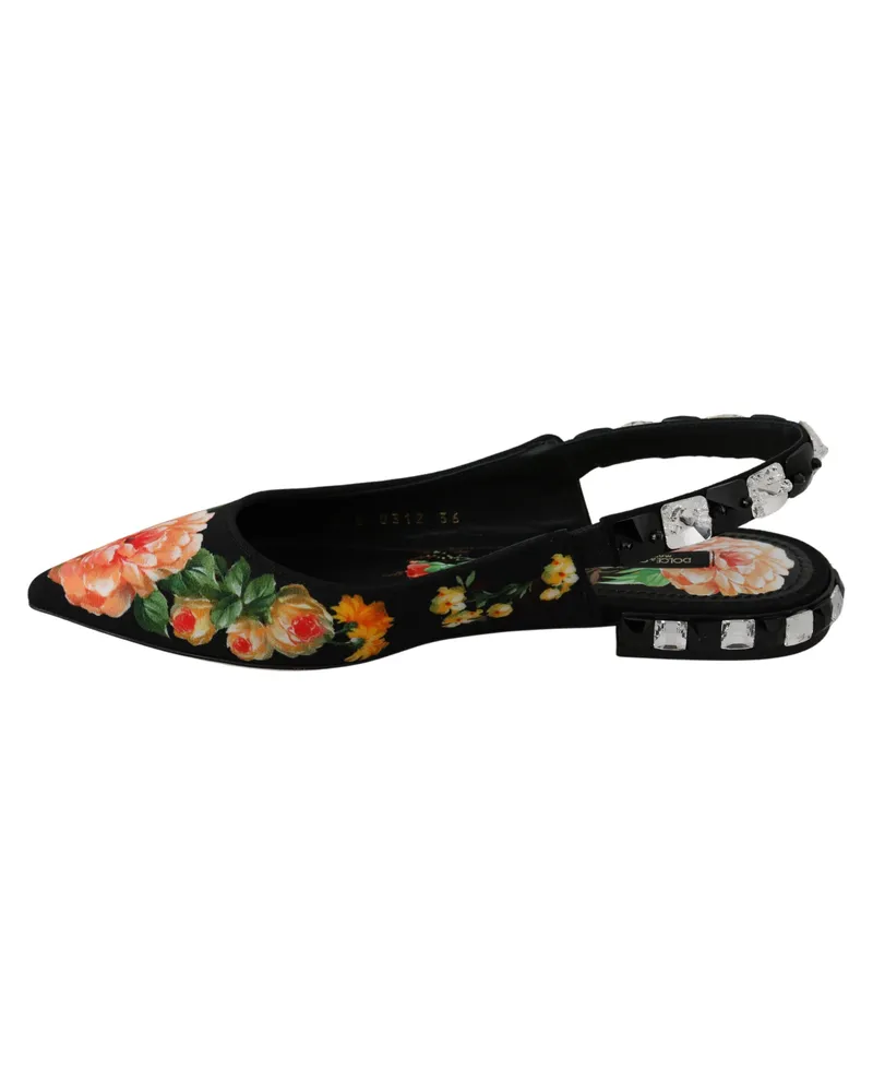 Dolce & Gabbana Women's Black Floral Crystal Slingbacks Flats Shoes Viscose Black