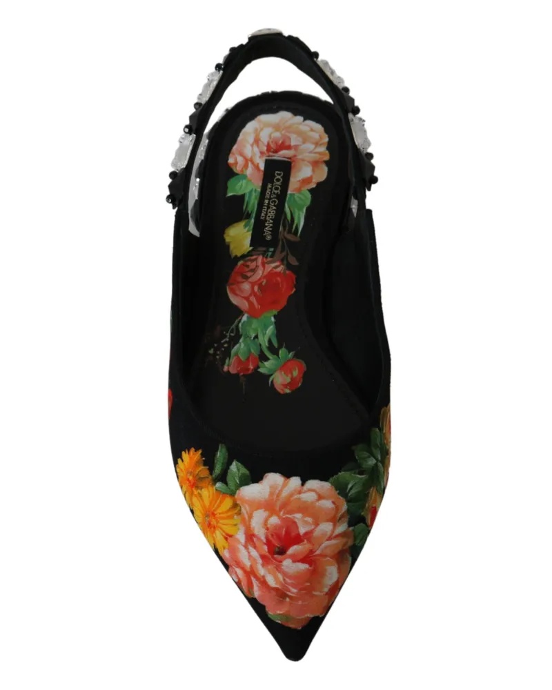 Dolce & Gabbana Women's Black Floral Crystal Slingbacks Flats Shoes Viscose Black
