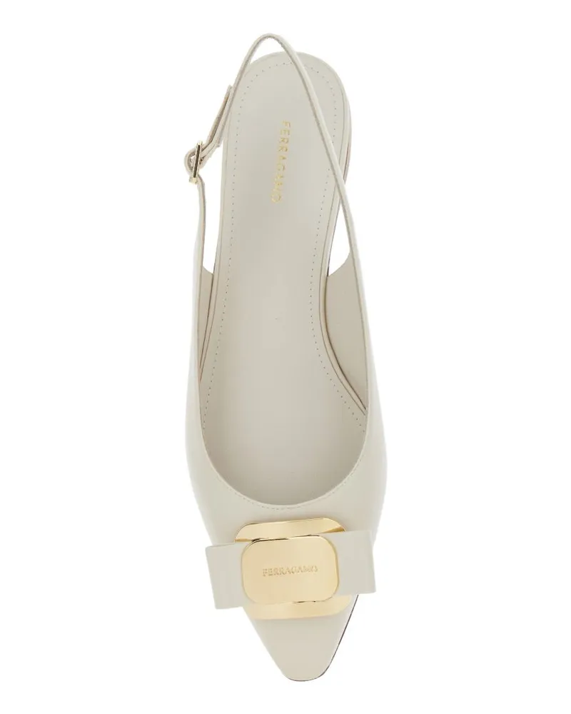 Ferragamo Buckle Slingback Flat — Cream Cream