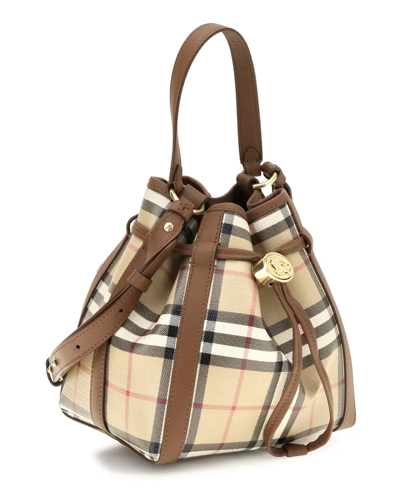 Burberry Women's Mini Check Bucket Bag Archive Beige Calf Leather Bos Taurus Beige