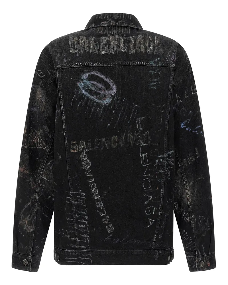 Balenciaga Men's Black Cotton Denim Jacket Clothing Black