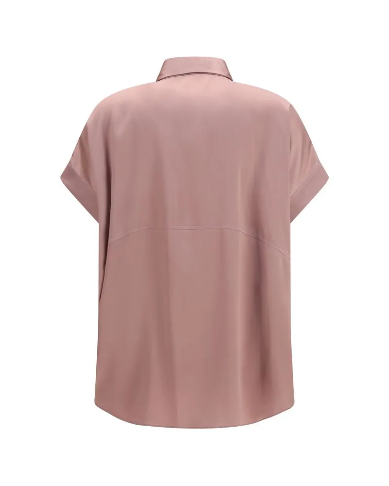 Brunello Cucinelli Women Multicolor Silk Shortsleeve Shirt Pink