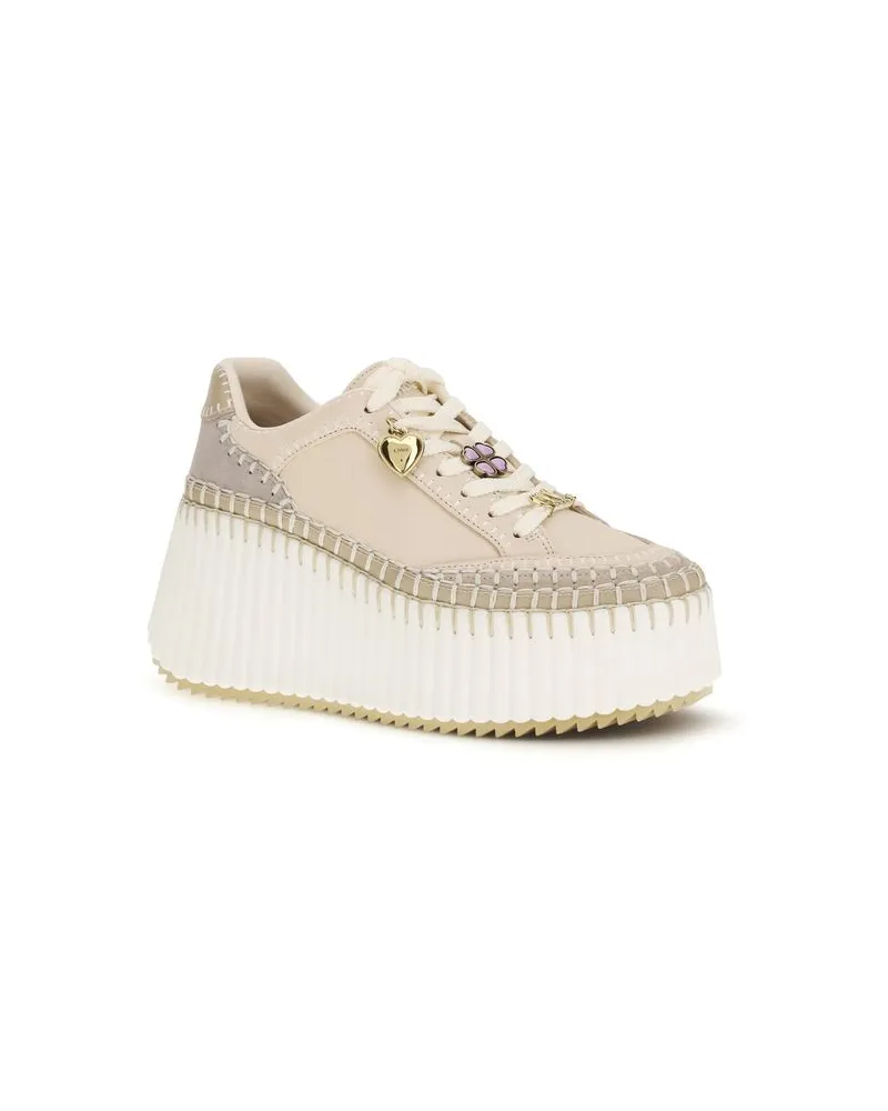 Chloé Women's Beige Calf Leather Bos Taurus Platform Sneakers Beige