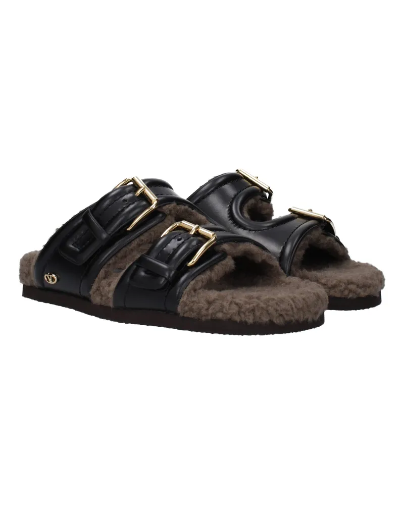 Valentino Garavani Women's Black Leather Slippers Black