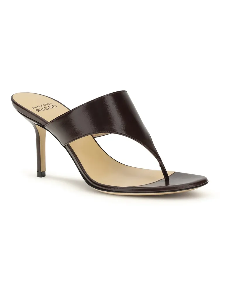 Francesco Russo Women's Thong Sandals Bordeaux Calf Leather Bos Taurus Bordeaux