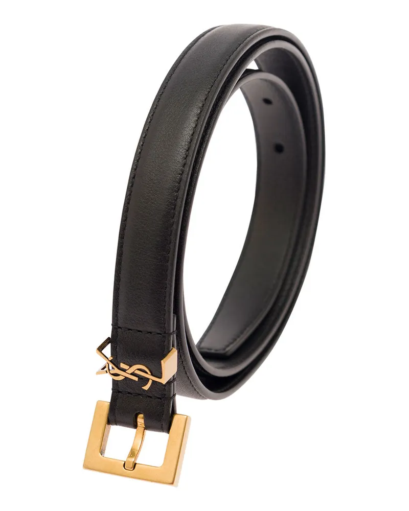 Saint Laurent Women's Leather Belt With Gancini Buckle — Black Calf 