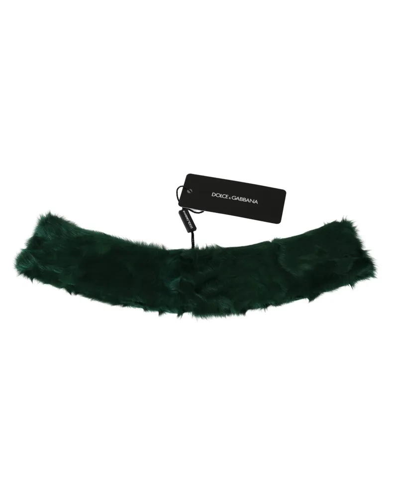 Dolce & Gabbana Women's Green Fur Neck Collar Wrap Lambskin Scarf Green