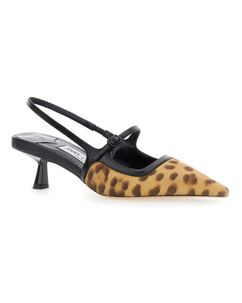 Jimmy Choo Women's Brown Slingback Pumps With Leopard Motif Leather Brown