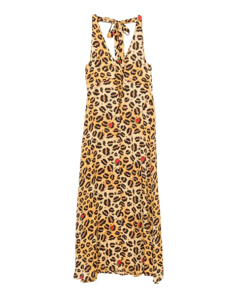 Alessandro Enriquez Leopard-Print Tie-Neck Dress — Beige Beige