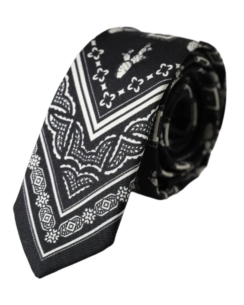 Dolce & Gabbana Men's Black Patterned Silk Adjustable Tie Black