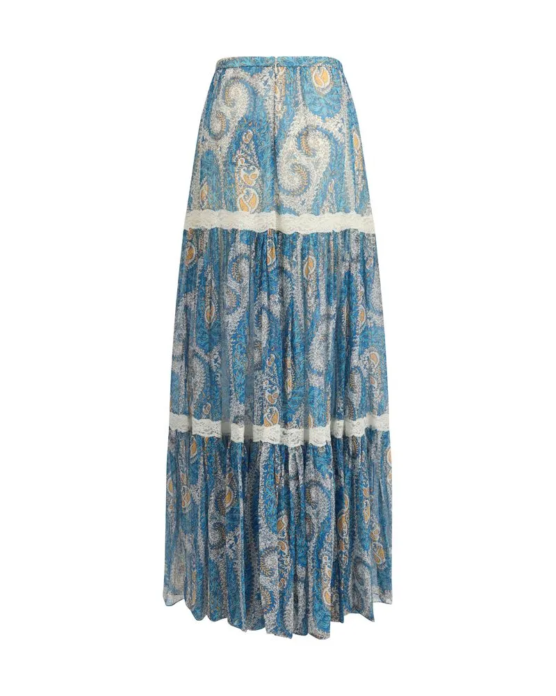 Etro Women's Multicolor Silk Long Skirt Blue